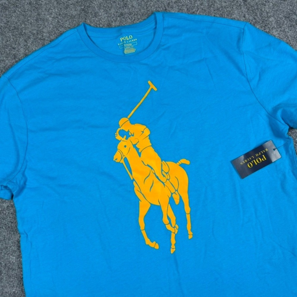 Polo Ralph Lauren T-Shirt Mens Medium Blue Orange Big Pony Graphic Classic NWT
